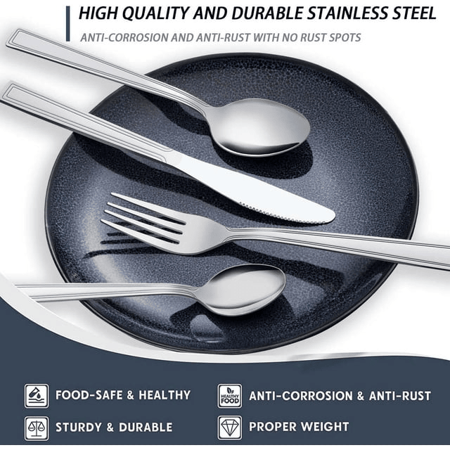 Bestdin Silverware Set for 12, 60 Pieces Stainless Steel Flatware Set, Include Fork Knife Spoon Set, Mirror Polished, Dishwasher Safe, Square Tableware Cutlery Set for Home Kitchen Restaurant