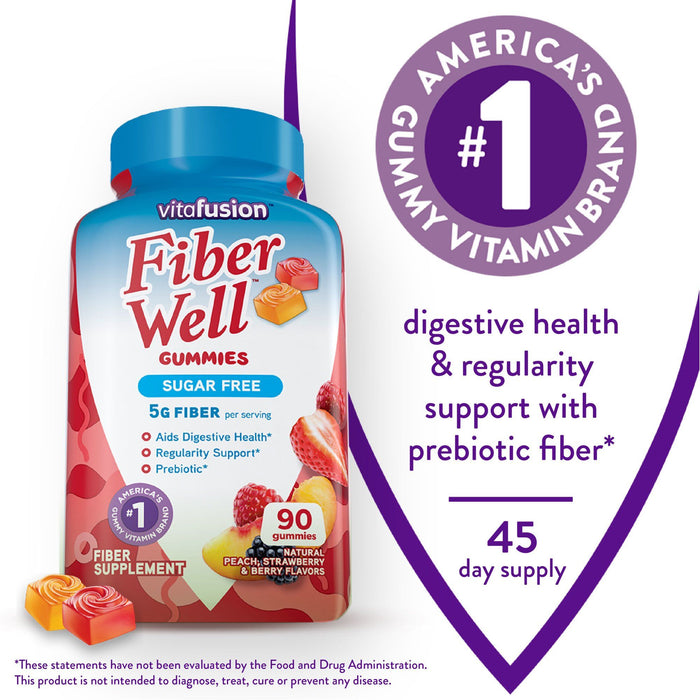 Vitafusion Fiber Well Sugar Free Fiber Supplement Gummies; Fruit Flavored; 90 Count