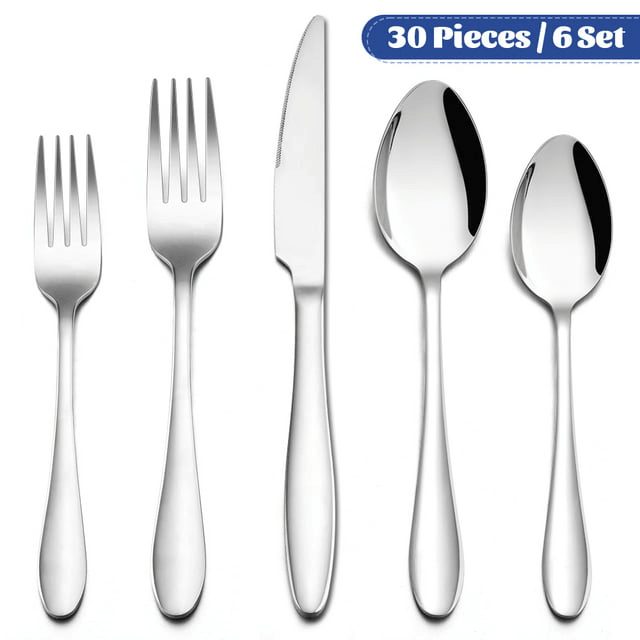 Walchoice 30-Piece Silverware Set, Stainless Steel Flatware Cutlery Set Service for 4, Metal Eating Utensil for Home Restaurant, Include Knife Fork Spoon