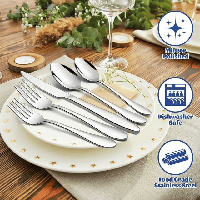 Walchoice 30-Piece Silverware Set, Stainless Steel Flatware Cutlery Set Service for 4, Metal Eating Utensil for Home Restaurant, Include Knife Fork Spoon