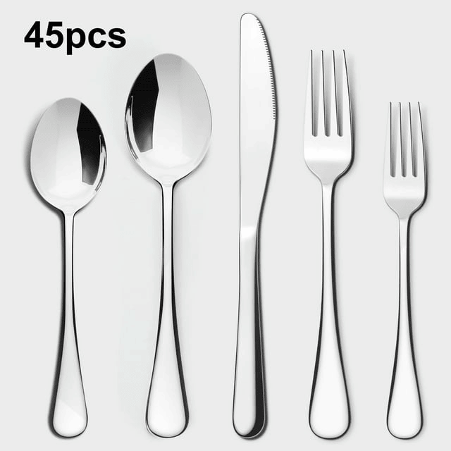 Lovote Flatware Set 45 Pieces Stainless Steel Silverware Sets, Utensils Set Service for 9, Tableware Cutlery Set for Home and Restaurant Including Salad Fork, Dinner Fork, Knife, Spoon, and Teaspoon