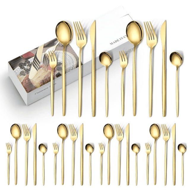 IFCOW Silverware Sets, 30Pcs Stainless Steel Flatware Set, Utensils Set Service for 6, Tableware Cutlery Set for Home Restaurant, Knives Forks Spoons, Gold