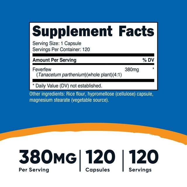 Nutricost Feverfew Capsules 380mg, 120 Capsules, Vegetarian Friendly, Non-GMO & Gluten Free