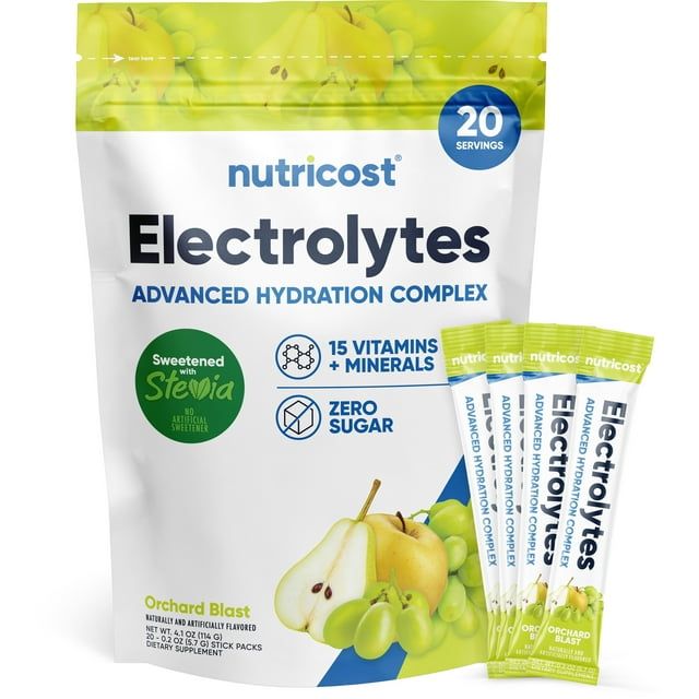 Nutricost Electrolytes Powder Hydration Packets (Orchard Blast, 20 Servings) Low Calorie Keto Electrolytes Sweetened with Stevia - Non-GMO, Gluten Free and Sugar Free¡­