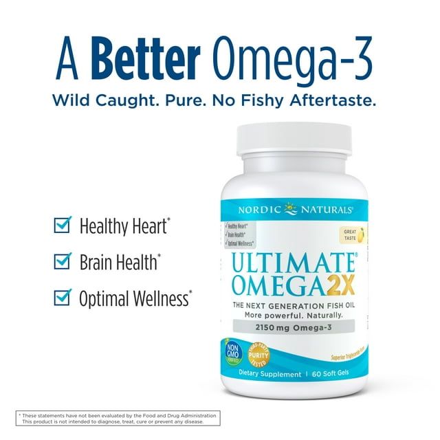 Nordic Naturals Ultimate Omega 2X Softgels, Lemon, 2150 Mg, Fish Oil, 60 Ct