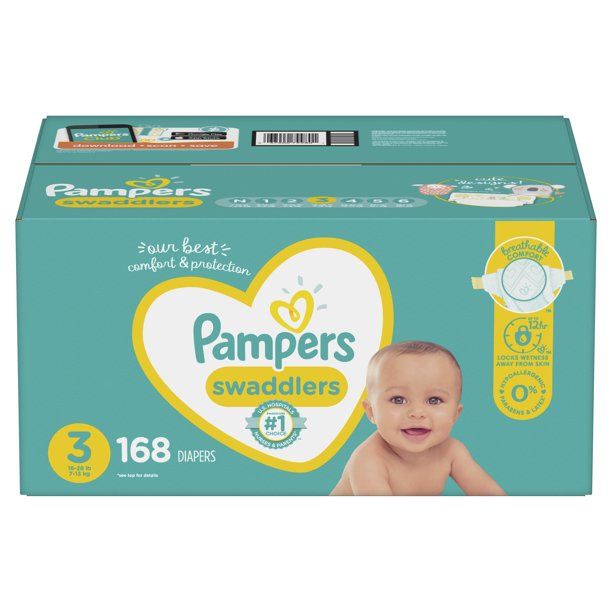 Pampers Swaddlers Diapers, Soft and Absorbent, Size 3, 168 Ct