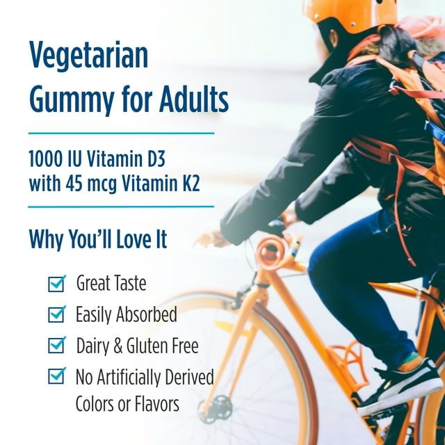 Nordic Naturals Vitamin D3+K2 Gummies, 1000 IU, Great Taste, Non-GMO 60 Ct