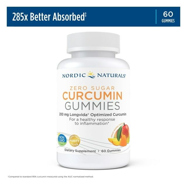 Nordic Naturals Zero Sugar Curcumin Gummies, 200 Mg, Non-GMO, 60 Count