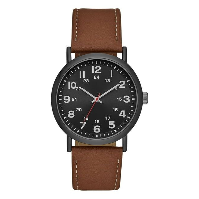 GEORGE Men's Watch: Gunmetal Case, Black Easy Read Dial, Cognac Vegan Leather Band (FMDOGE009)