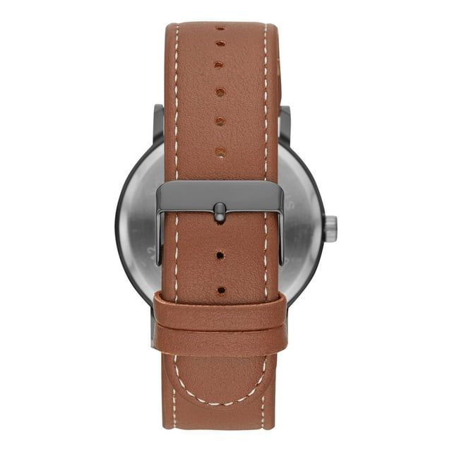 GEORGE Men's Watch: Gunmetal Case, Black Easy Read Dial, Cognac Vegan Leather Band (FMDOGE009)