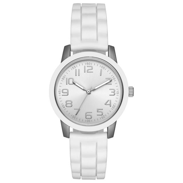 Time and Tru Women's White Bezel Watch with Silicone Strap