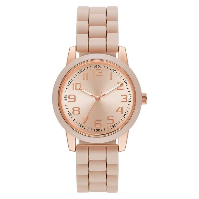 Time and Tru Women's Blush Bezel Watch with Silicone Strap