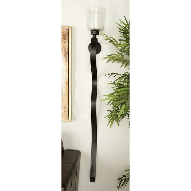 DecMode Black Metal Scroll Handmade Long Pillar Wall Sconce