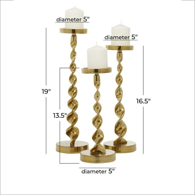 DecMode 3 Candle Gold Aluminum Candle Holder, Set of 3