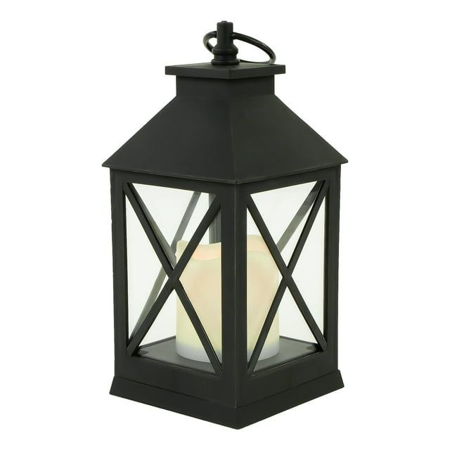 9" LED Battery Operated Black Lantern with Flameless Candle