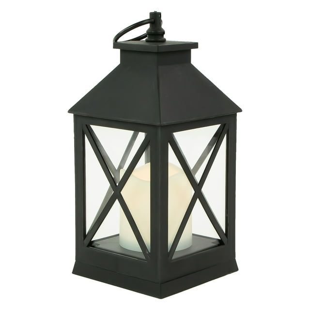 9" LED Battery Operated Black Lantern with Flameless Candle