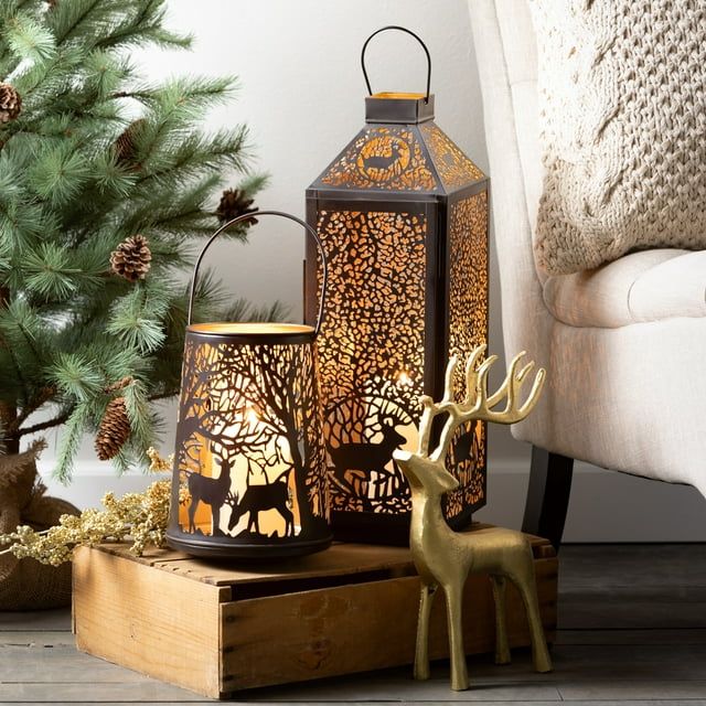 Sullivans Deer Lantern Brown 15"H Metal