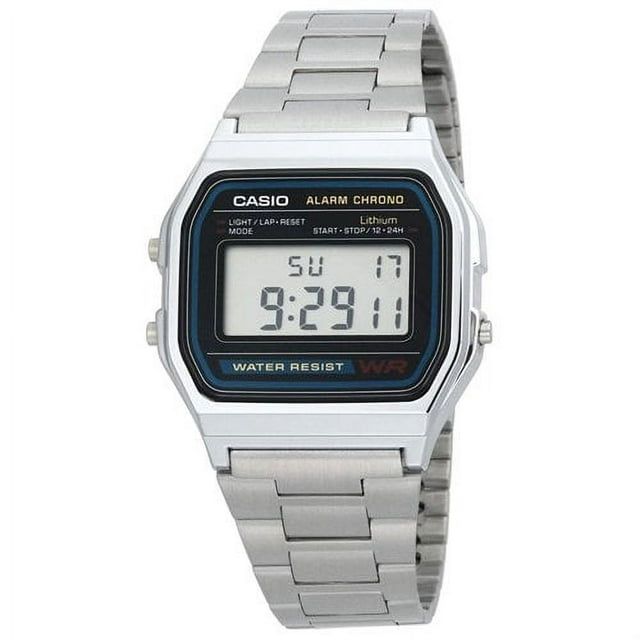 Casio A158W-1 Men's Classic Silver Stainless Steel Water Resistant Digital Watch