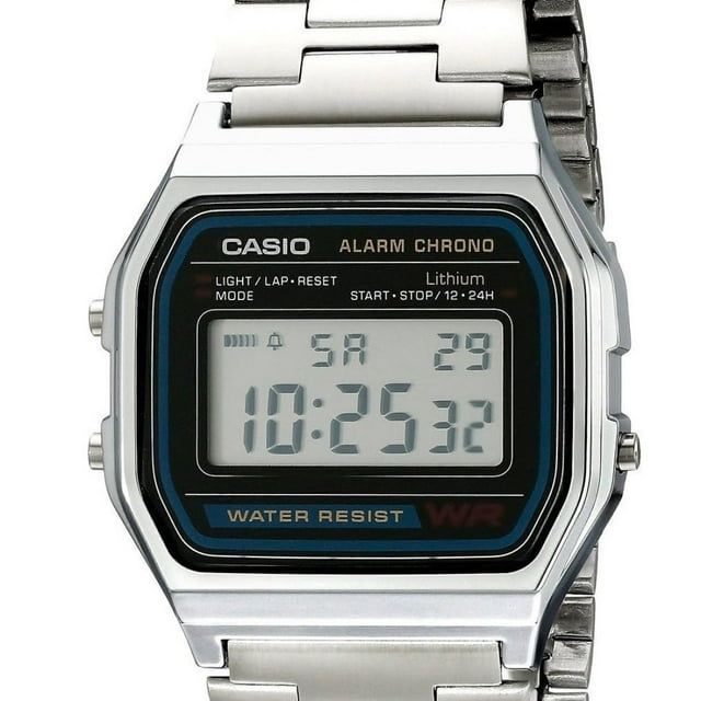 Casio A158W-1 Men's Classic Silver Stainless Steel Water Resistant Digital Watch