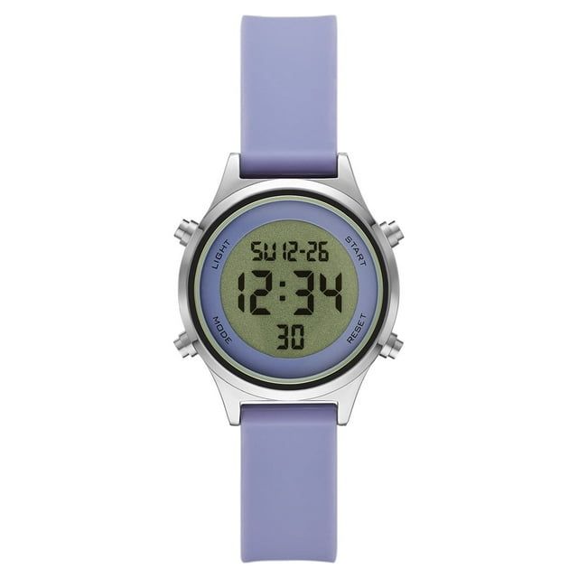 Time and Tru Women's Silver Tone Digital Watch with Lavender Silicone Strap