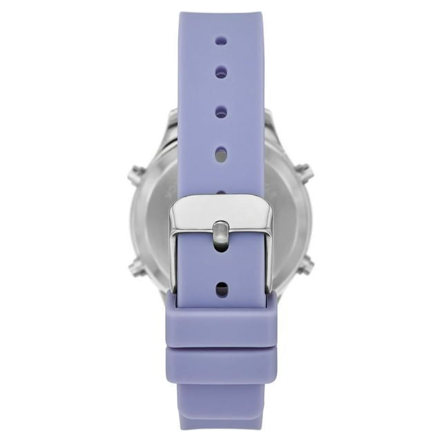 Time and Tru Women's Silver Tone Digital Watch with Lavender Silicone Strap