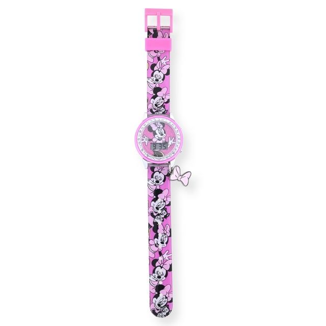 Disney Minnie Light-up Dial LCD Watch Silicone Strap with Hanging Bow Charm (MN4404WM)