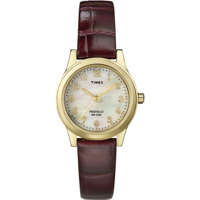 Timex Women's Essex Avenue Gold/Burgundy/MOP 25mm Dress Watch, Leather Strap