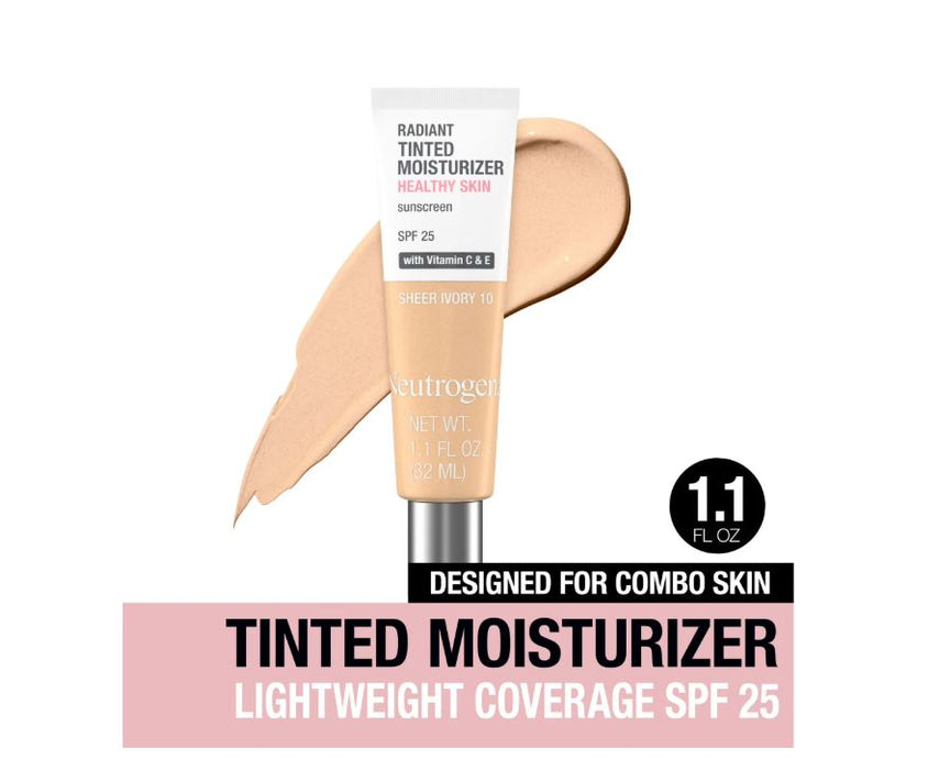 Neutrogena Radiant Tinted Face Moisturizer, Sheer Ivory 10, 1.1 fl. oz