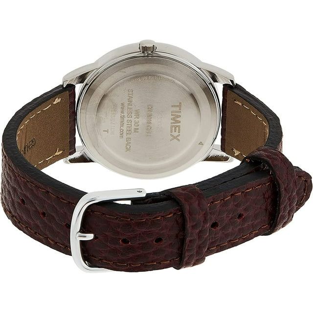 Timex Men's Easy Reader 35mm Day-Date Watch ¨C Silver-Tone Case White Dial with Dark Brown Leather Strap