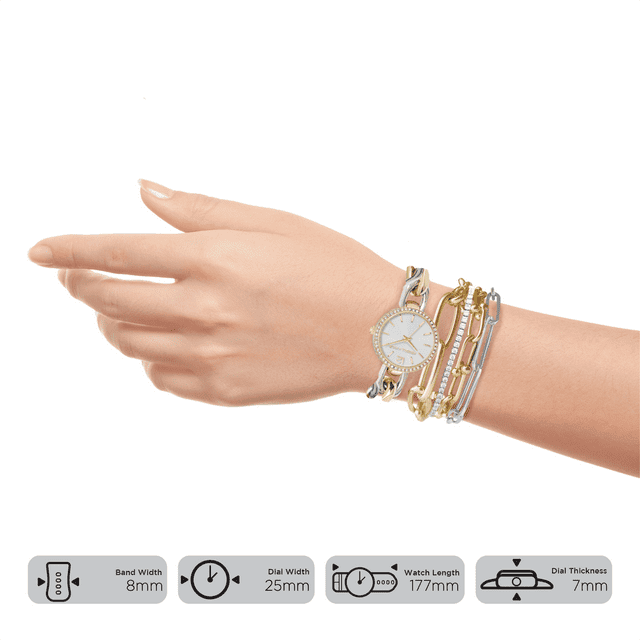 Kendall + Kylie Dainty Silver/Gold Chain Link Metal Analog Watch and Layered Bracelet Set