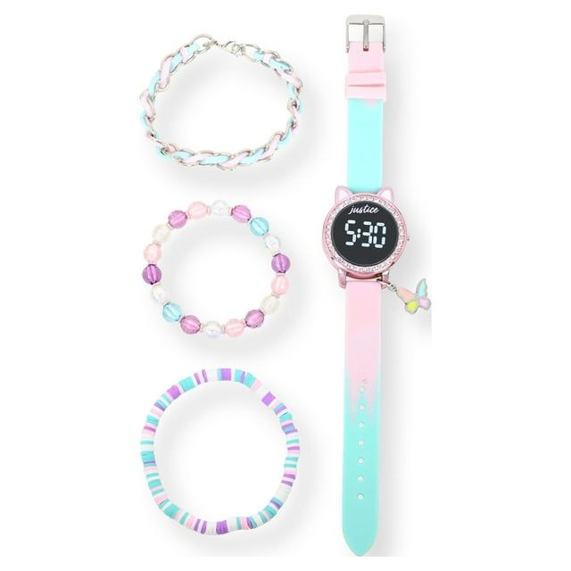 Justice Girl's LED Silicone Watch and Matching Bracelet 4 Piece Set