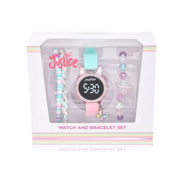 Justice Girl's LED Silicone Watch and Matching Bracelet 4 Piece Set