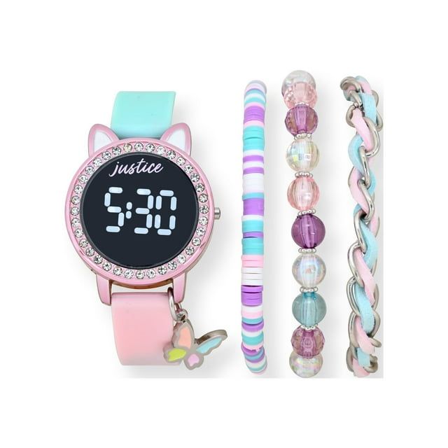 Justice Girl's LED Silicone Watch and Matching Bracelet 4 Piece Set