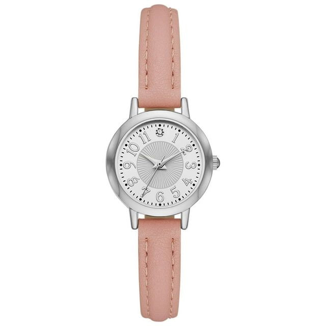 Time and Tru Women's Silver Tone Watch with Faux Leather Strap