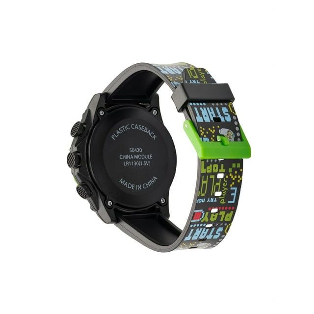 Wonder Nation Boys Round LCD Dial Gaming Print Kids Digital Watch, Black