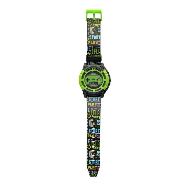 Wonder Nation Boys Round LCD Dial Gaming Print Kids Digital Watch, Black