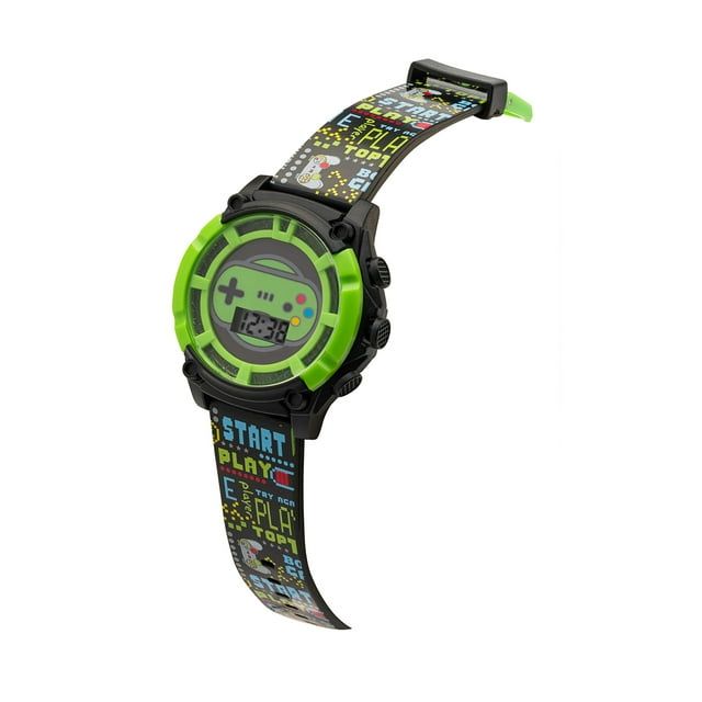 Wonder Nation Boys Round LCD Dial Gaming Print Kids Digital Watch, Black