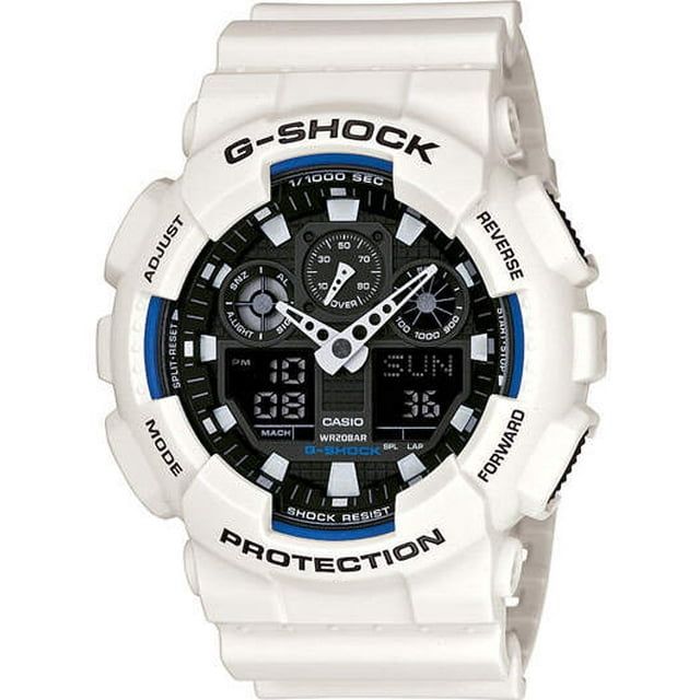 Casio Men's GA-100 Series G-Shock Quartz 200M WR Shock Resistant Watch White/Black. Plastic Band