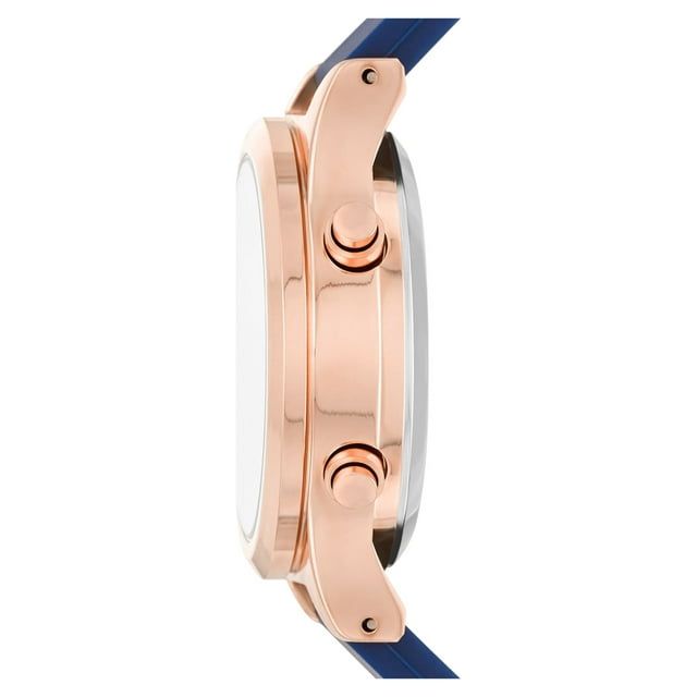 Time and Tru Women's Rose Gold Tone Digital Watch with Navy Silicone Strap