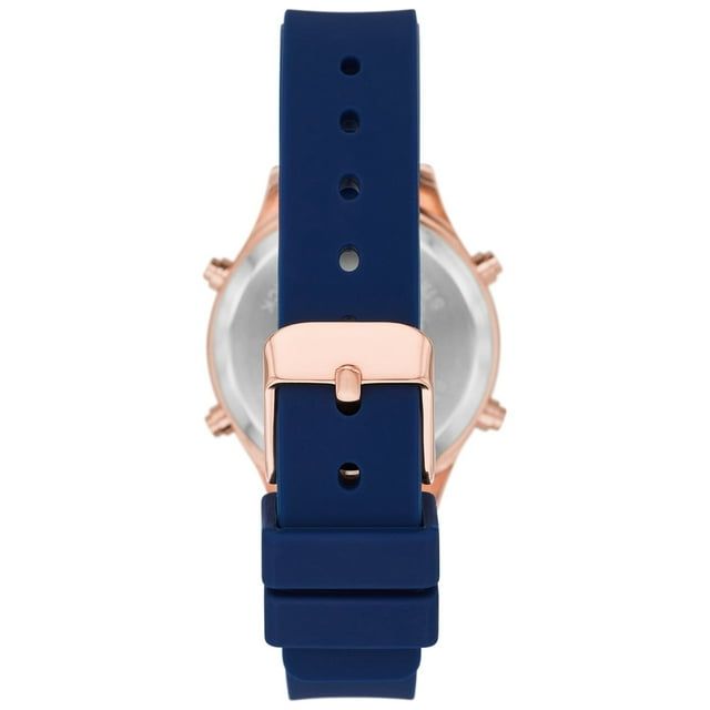 Time and Tru Women's Rose Gold Tone Digital Watch with Navy Silicone Strap