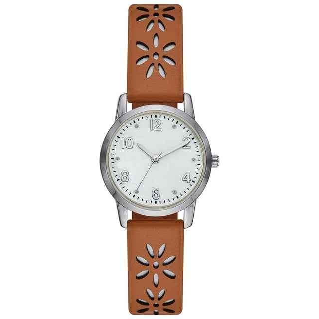 Time and Tru Women's Crystal Accent Watch with Perforated Strap