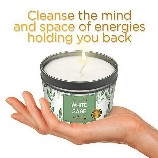 MAGNIFICENT101New Style Pure White Sage Smudge Candle for House Energy Cleansing, Banishes Negative Energy I Purification and Chakra Healing - Natural Soy Wax Tin Candle (Pure White Sage, 6 oz)