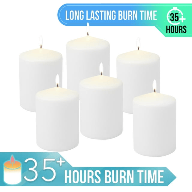 Stonebriar 3" x 4" Unscented 1-Wick White Pillar Candles, 6 Pack