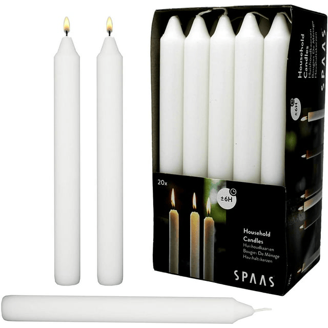 White Dinner Taper Candles 7 inch Tall Dripless Smokeless unscented for candlesticks 6 Hour Long Burning Candle Decorate Your Table Wedding and Christmas - Household Candle Stick 20 Pa