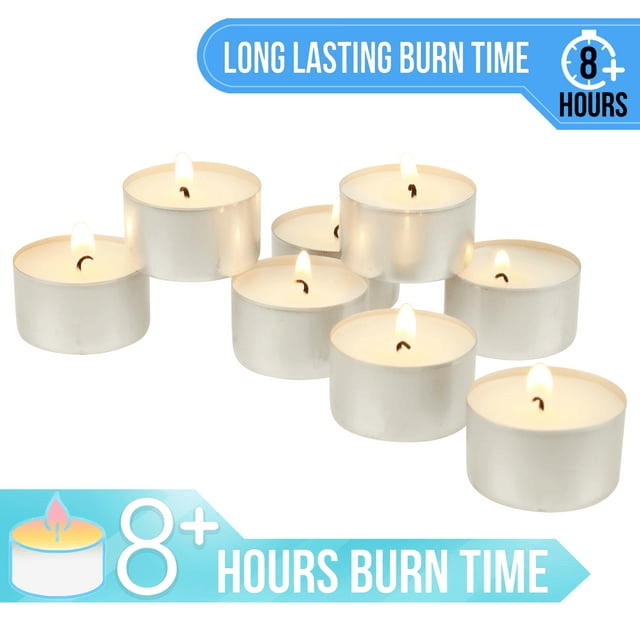 Stonebriar Unscented Long Burning Tealight Candles with 8 Hour Burn Time, 100 Pack, White