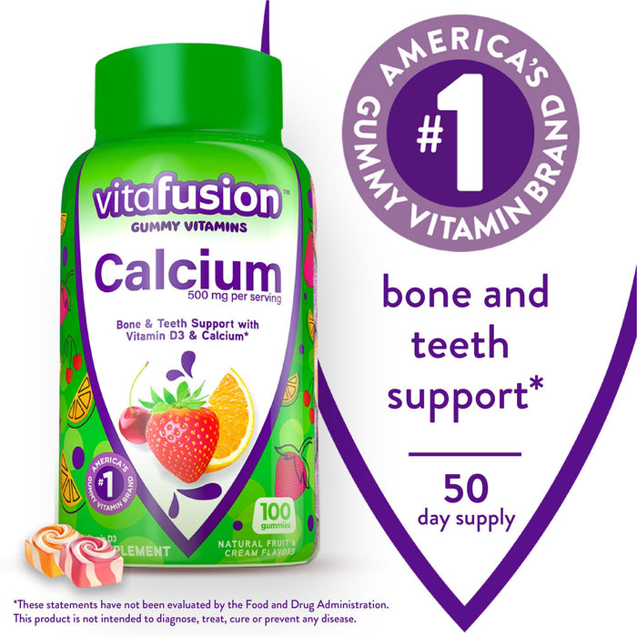 Vitafusion Chewable Calcium Gummy Vitamins; Fruit and Cream Flavored; 100 Count