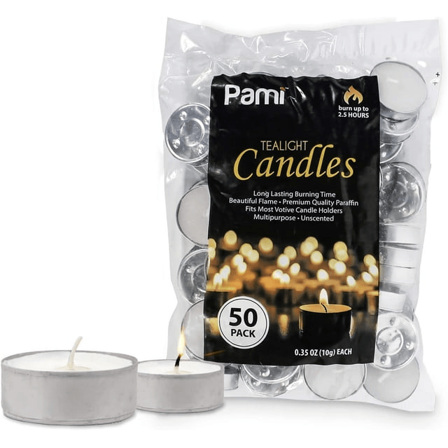 PAMI Tealight Candles Unscented Paraffin Small Candles in Bulk, 50-Pack