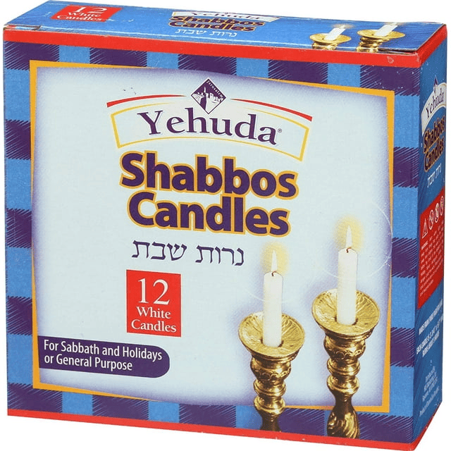 Yehuda Shabbat Candles 12 Candles, fits all standard candlesticks, Elegant White Wax Shabbos Candles