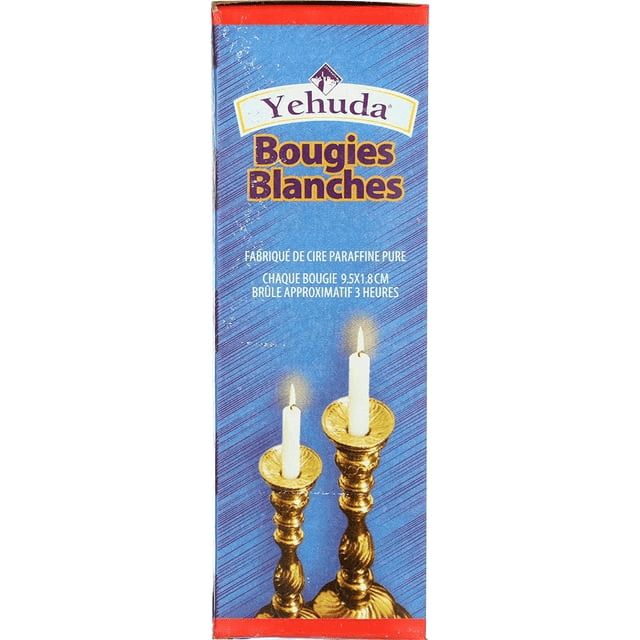 Yehuda Shabbat Candles 12 Candles, fits all standard candlesticks, Elegant White Wax Shabbos Candles