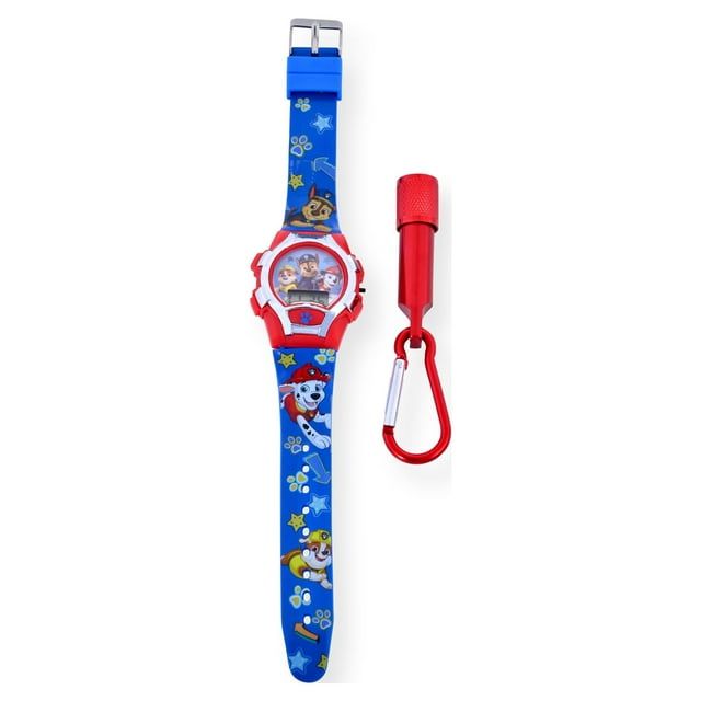 Nickelodeon Paw Patrol Unisex Flashing Blue LCD Silicone Watch with Matching Flashlight 2 Piece Set